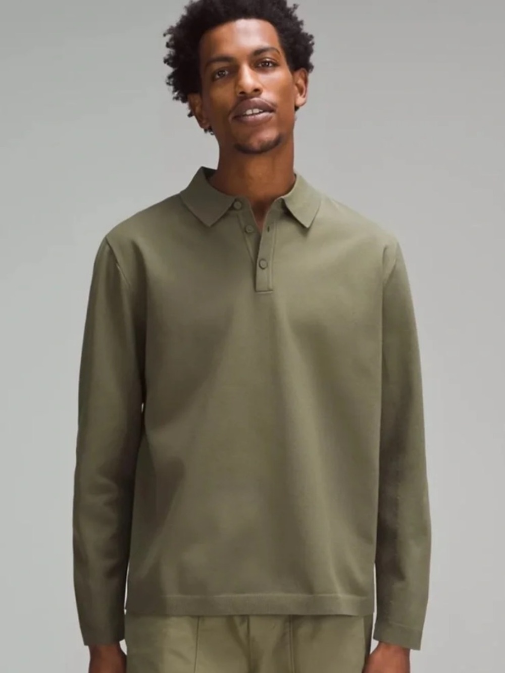 Lululemon XL Mens Long Sleeve Polo Lightweight Knit Hunter Olive Army Green